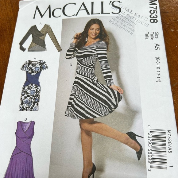 McCall's M7538 6 to 14- Pattern Misses' Crossover-Band Top and Dresses - uncut - Picture 6 of 7
